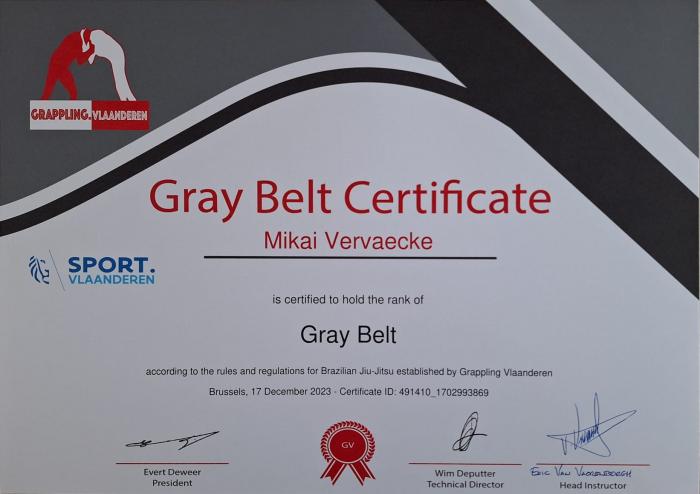 Gray belt · December 17, 2023 · Promoted by Eric Van Vaerenbergh