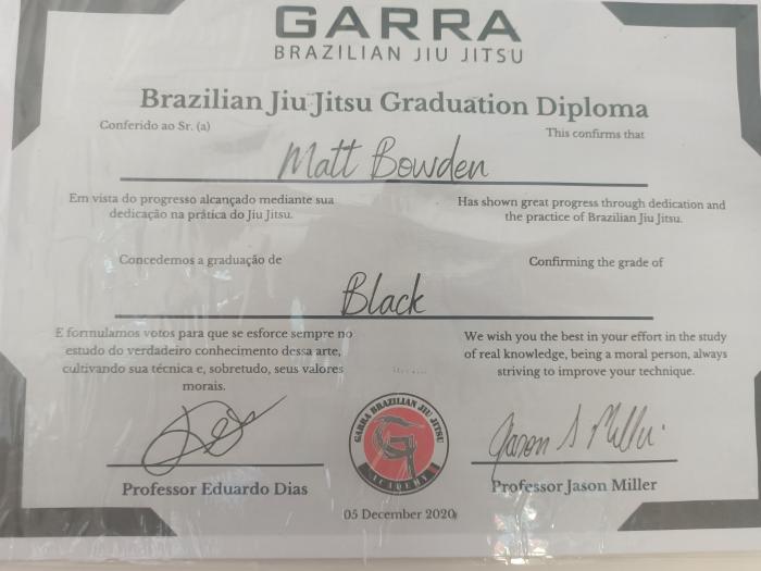 Black belt · December 5, 2020 · Promoted by Professor Eduardo Dias & Professor Jason Miller
