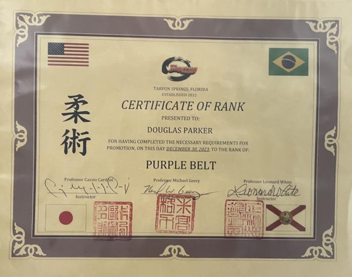 Purple belt · December 30, 2023 · Promoted by Michael Geery