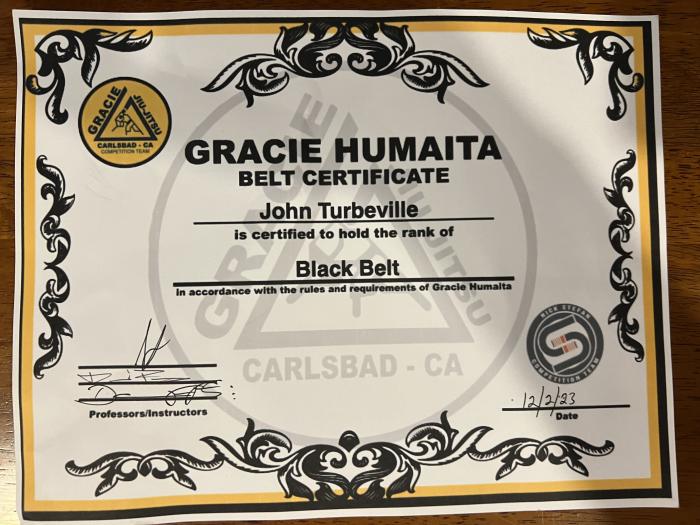 Black belt · December 15, 2023 · Promoted by nick stefan gracie humaita carlsbad
