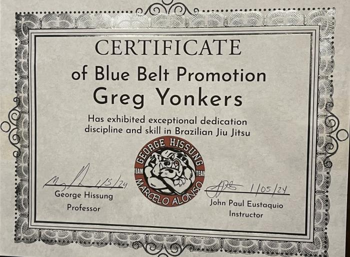 Blue belt · January 5, 2024 · Promoted by George Hissung