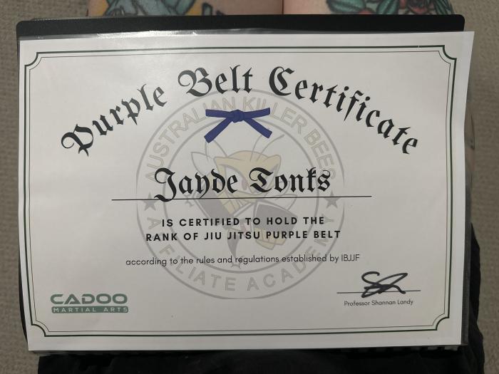 Purple belt · October 13, 2023 · Promoted by Shannan Landy
