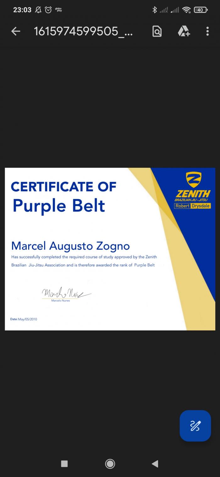 Purple belt · May 5, 2010 · Promoted by Marcelo Nunes