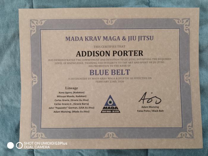 Blue belt · February 22, 2020 · Promoted by Adam Munzing