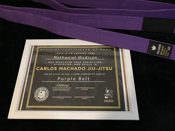 Purple belt · August 24, 2023 · Promoted by Adrian Cook
