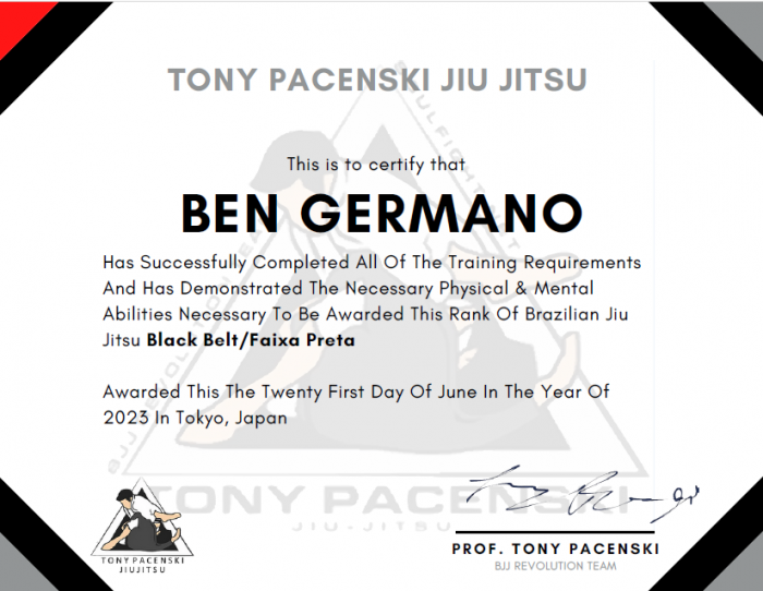 Black belt · June 21, 2023 · Promoted by Tony Pacenski