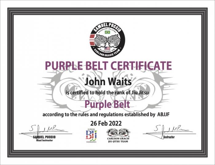 Purple belt · February 26, 2022 · Promoted by Samuel Puccio