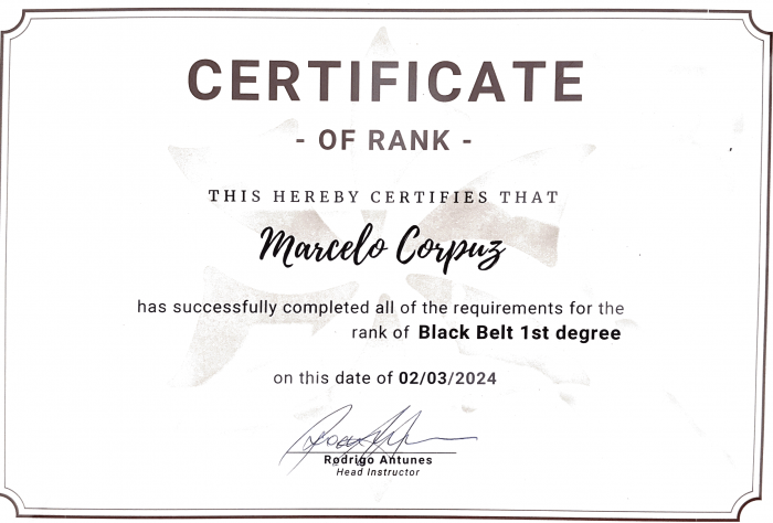 Black belt 1st degree · February 3, 2024 · Promoted by Rodrigo Antunes