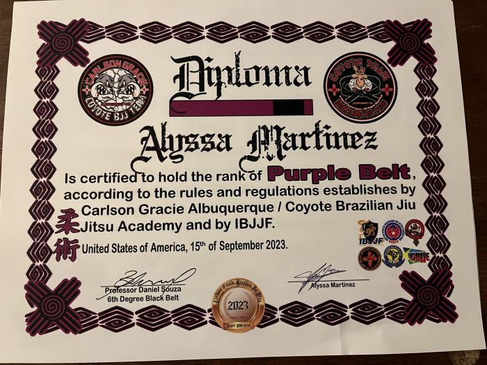 Purple belt · September 15, 2023 · Promoted by Daniel Souza