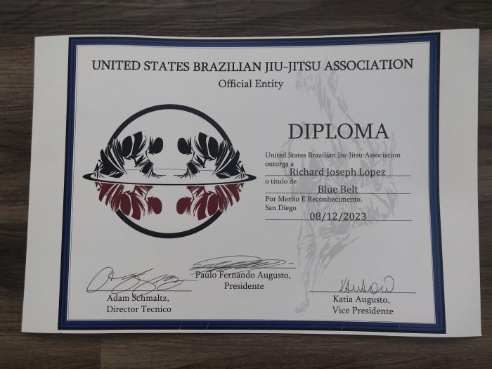 Blue belt · August 12, 2023 · Promoted by Adam Schmaltz