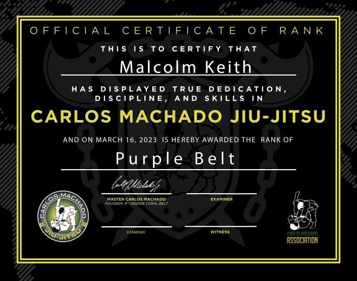 Purple belt · March 16, 2023 · Promoted by Larry Keith