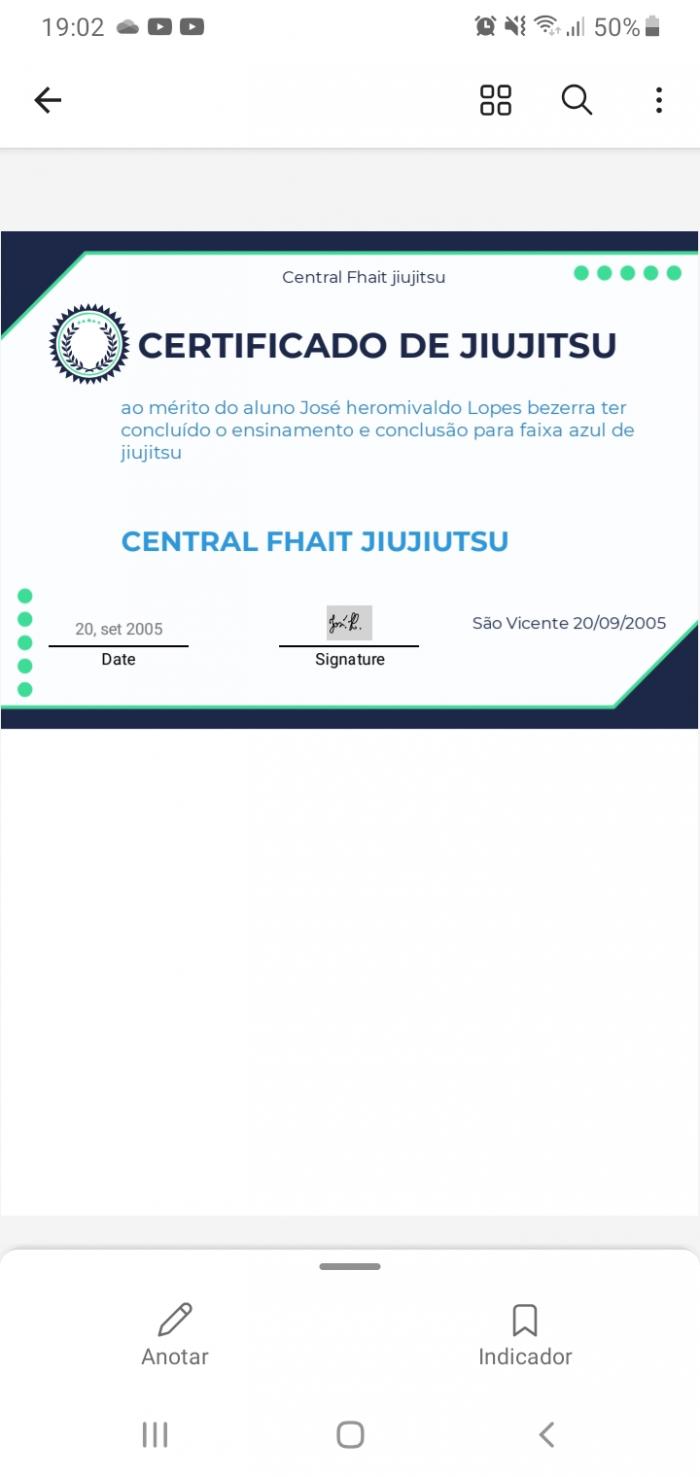 Blue belt · February 20, 2005 · Promoted by Central fhait jiujitsu