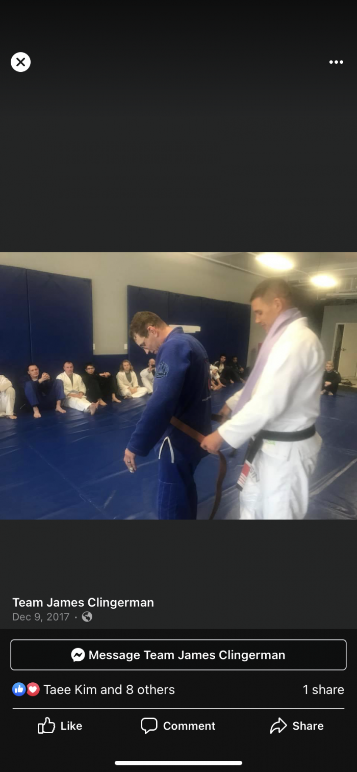 Brown belt · December 9, 2017 · Promoted by James Clingerman