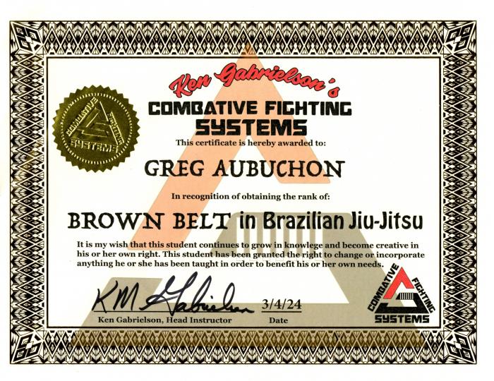 Brown belt · March 4, 2024 · Promoted by Kenneth Gabrielson