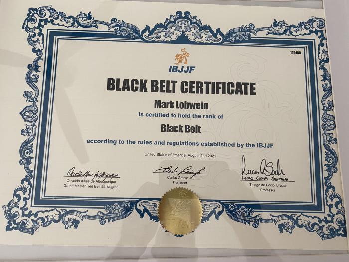 IBJJF Blackbelt certificate. August 2nd 2021