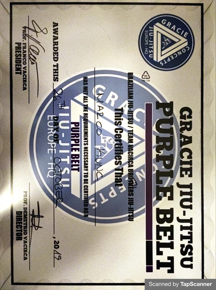 Purple belt · October 26, 2019 · Promoted by Franco Vacirca