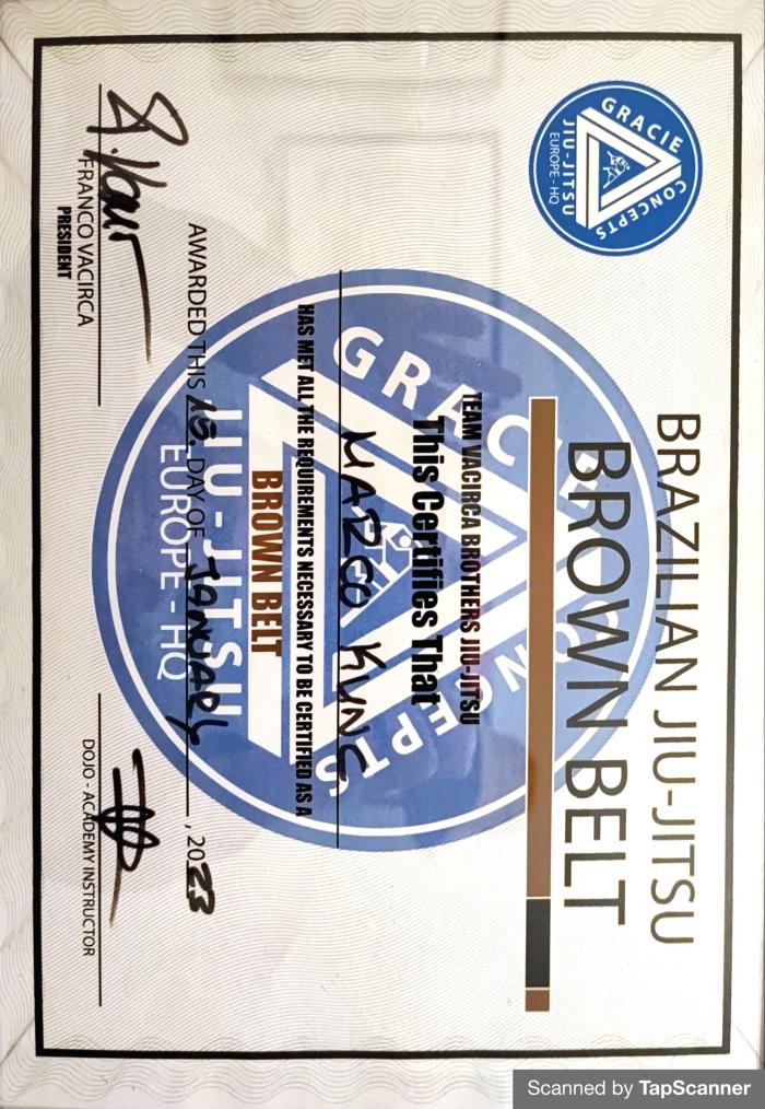 Brown belt · January 15, 2023 · Promoted by Franco Vacirca