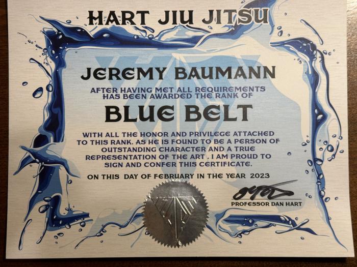Blue belt · February 3, 2024 · Promoted by Daniel Hart