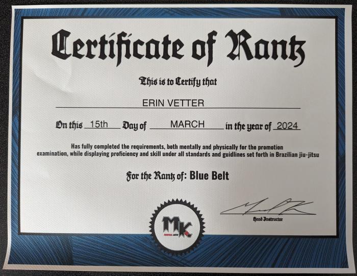 Blue belt · March 15, 2024 · Promoted by Michael Karam