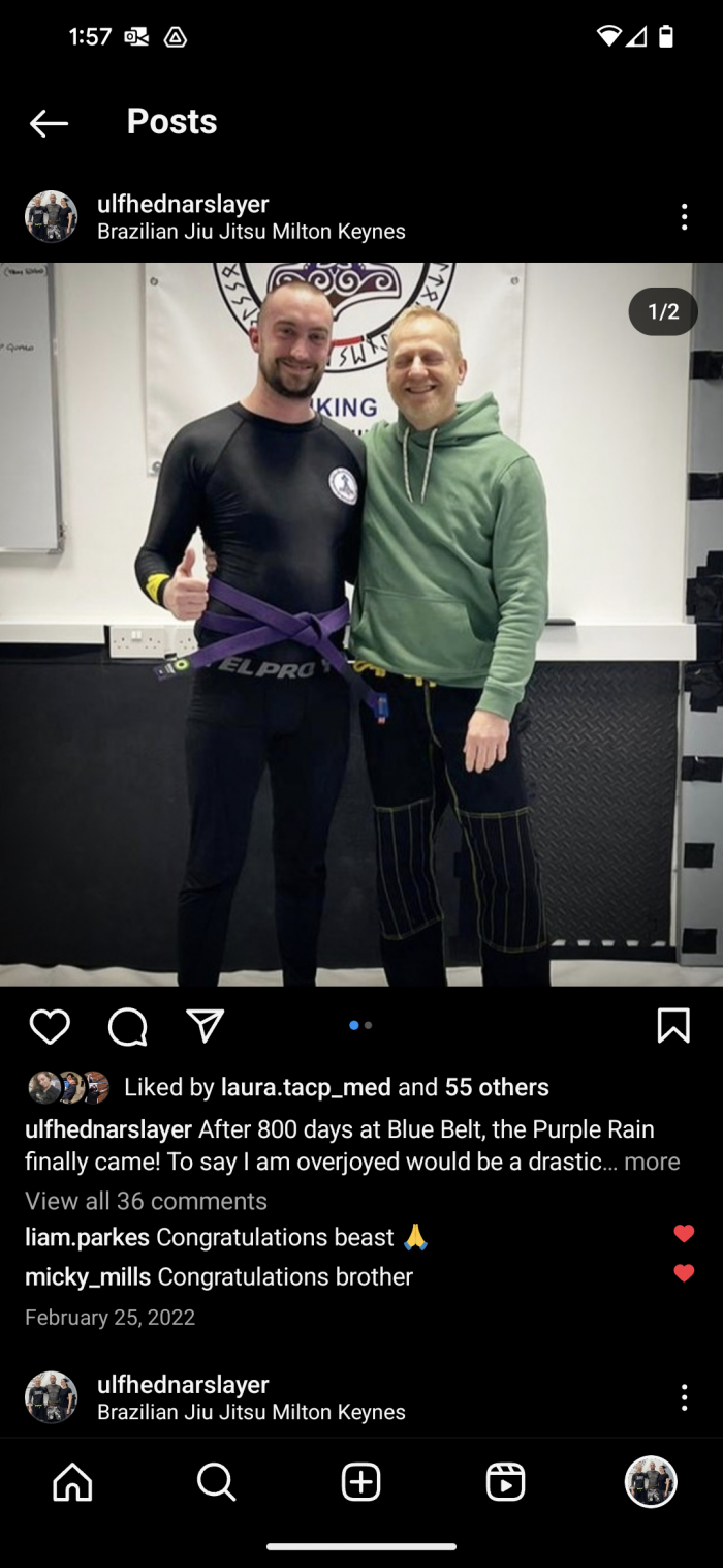 Purple belt · February 25, 2022 · Promoted by Peter Olsson