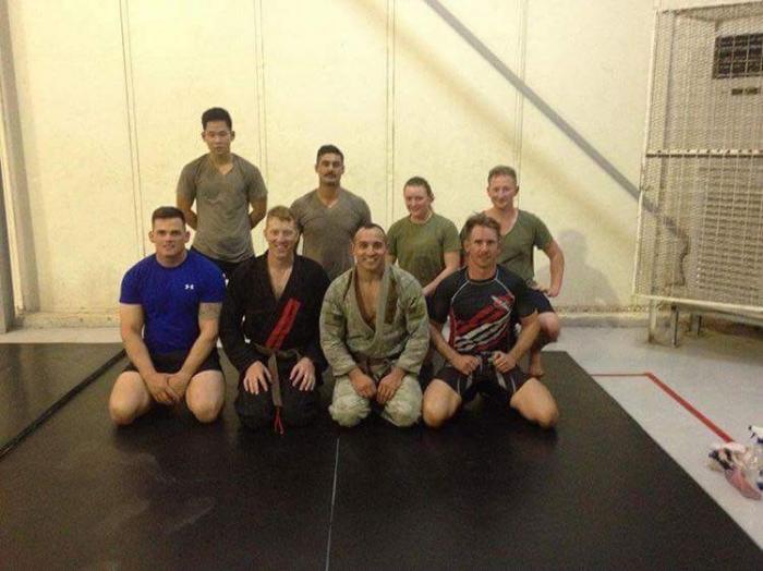 Iraq (Taji) 2015 - I ran a BJJ training group for service personnel (I'm a brown belt at this stage). Included in the photo is Dan Slander, Royce Gracie Brown Belt (now blackbelt instructor)