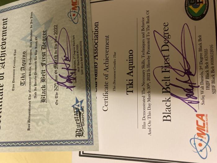 Black belt 1st degree · March 13, 2022 · Promoted by Sadiq Daniels