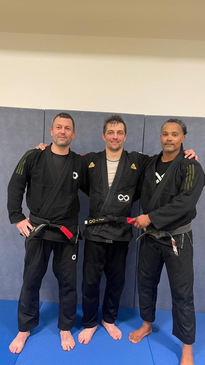 First day of Black Belt journey with my professors. François Laurent (left). David Pierre-Louis (right)