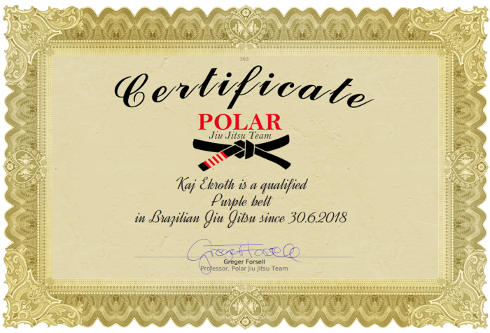 Purple belt · June 30, 2018 · Promoted by Greger Forsell
