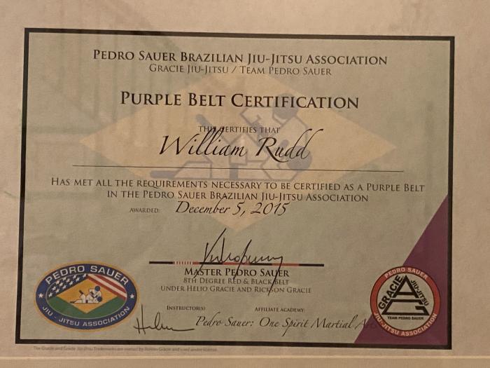 Purple belt · December 5, 2015 · Promoted by Pedro Sauer