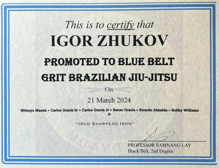 Blue belt · March 21, 2024 · Promoted by Samnang Lay