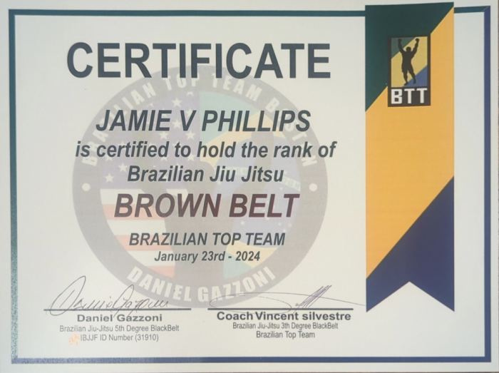 Brown belt · January 23, 2024 · Promoted by Vincent Silvestre