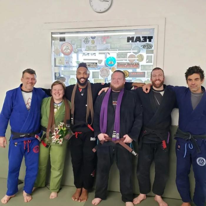 Blackbelt promotion, with my coaches Johnny Carlquist, James Gardner, and David Gorham.