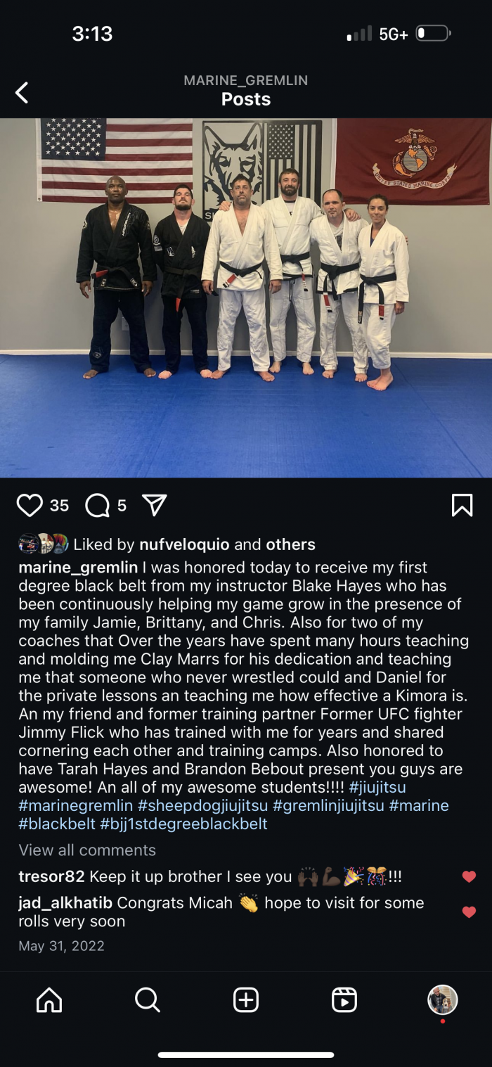 Black belt 1st degree · May 31, 2022 · Promoted by Blake Hayes