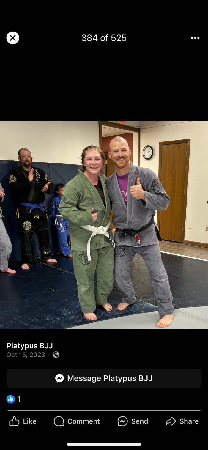 Getting 2 stripes on my white belt, with a total of 4 stripes