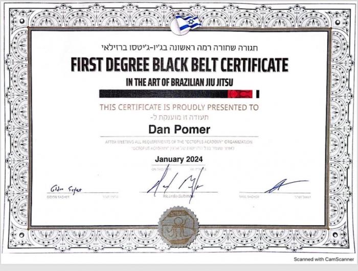 Black belt 1st degree · April 10, 2024 · Promoted by Saul Sagher