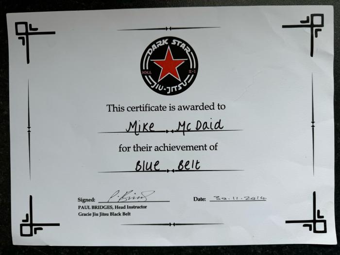 Blue belt · November 30, 2014 · Promoted by Paul Bridges