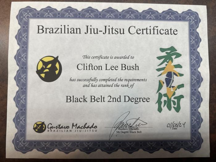 Black belt 2nd degree · January 12, 2024 · Promoted by Gustavo Machado