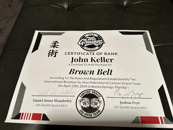 Brown belt · April 13, 2024 · Promoted by Joshua Frye