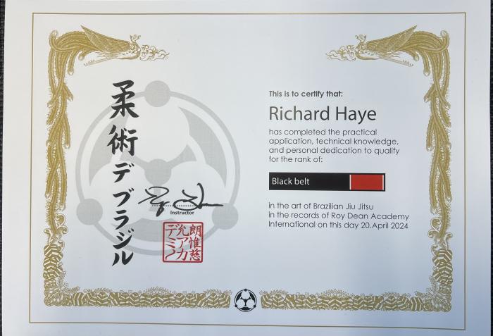 Black belt · April 20, 2024 · Promoted by Roy Dean