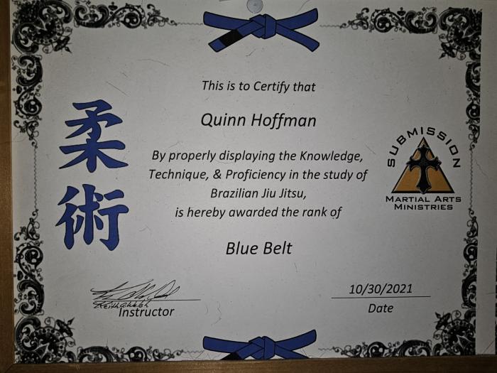 Blue belt · October 30, 2021 · Promoted by Keith Welsh