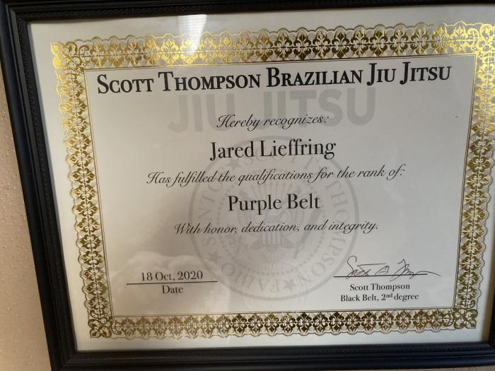 Purple belt · October 24, 2020 · Promoted by Scott Thompson