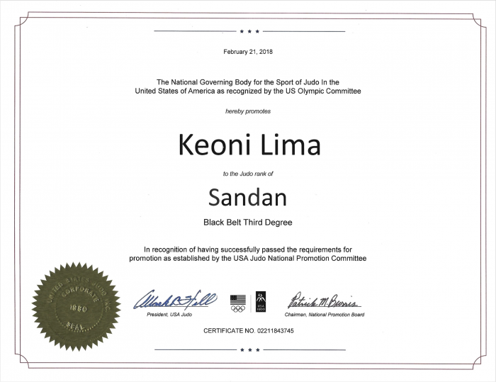 Black belt 3rd degree · February 21, 2018 · Promoted by Rocky K. Lima