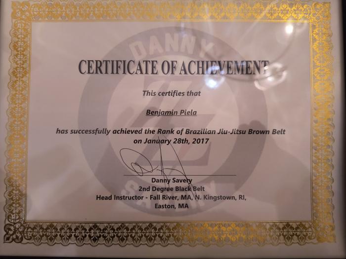 Brown belt · January 28, 2017 · Promoted by Danny Savery