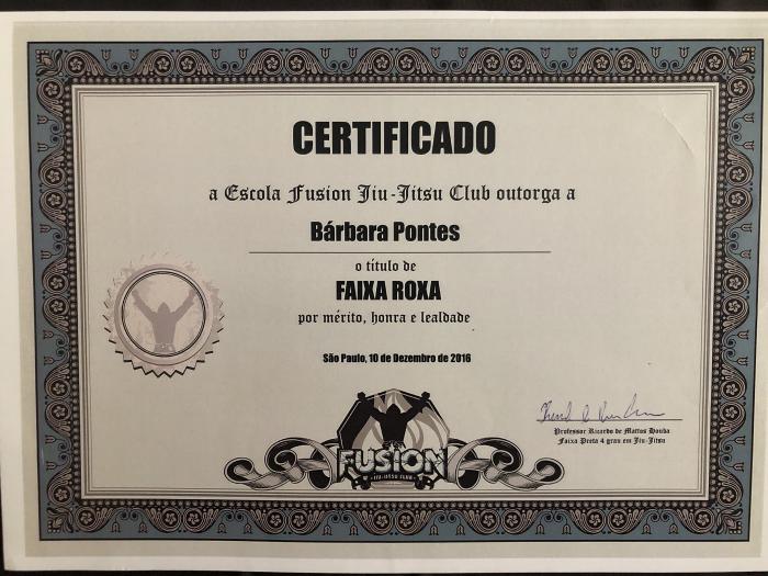 Purple belt · December 10, 2016 · Promoted by Mestre Ricardo Matos - Fusion Jiu Jitsu Club