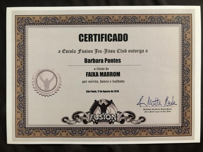Brown belt · August 17, 2019 · Promoted by Mestre Ricardo Matos - Fusion Jiu Jitsu Club