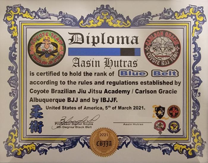Blue belt · March 6, 2021 · Promoted by Coyote