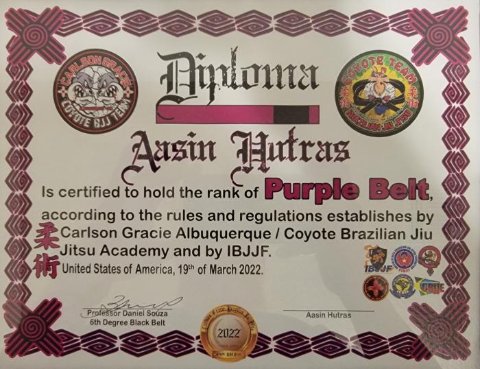 Purple belt · March 19, 2022 · Promoted by Coyote