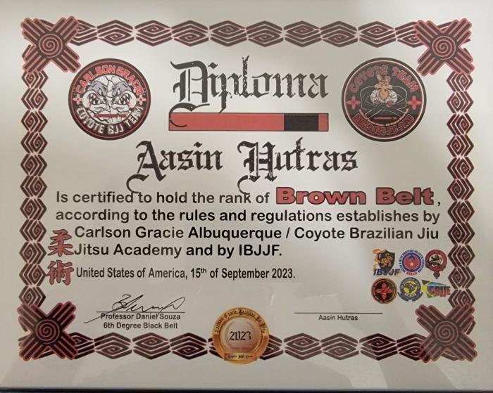 Brown belt · September 16, 2023 · Promoted by Coyote