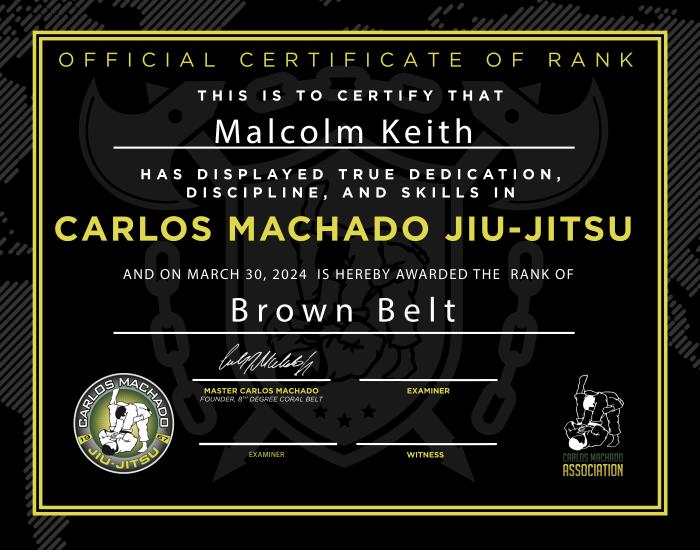 Brown belt · March 30, 2024 · Promoted by Larry Keith