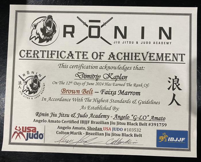 Brown belt · June 12, 2024 · Promoted by Angelo Amato